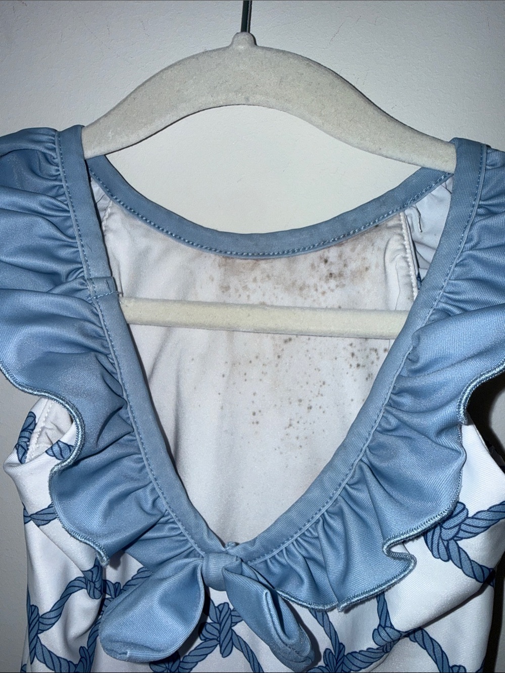 Girl's Blue Rope-Print Ruffle One-Piece Swimsuit - Picture 4 of 4